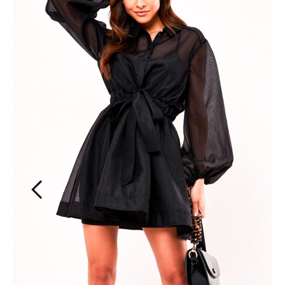 Black organza long sleeve shirt dress